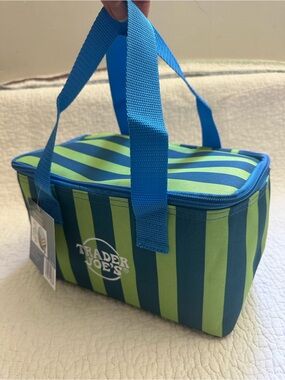 Trader Joe's Striped Insulated Lunch Bag - Blue & Lime Green